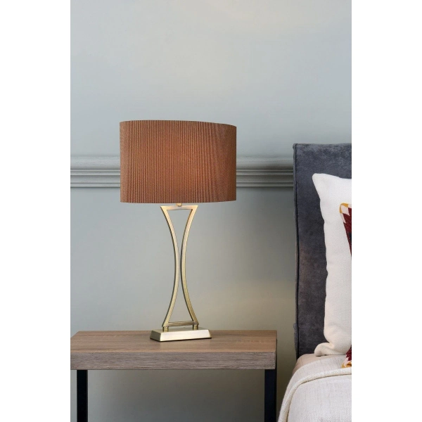 Stołowa lampa do salonu Oporto OPO4175 z abażurem brązowy mosiądz
