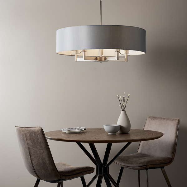 Abażurowy żyrandol L&-181002 Light& na łańcuchu nikiel szary