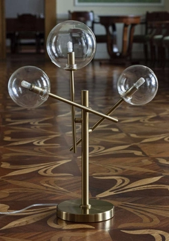 Stojąca LAMPA stołowa LOLLIPOP T0035 Maxlight nocna LAMPKA metalowe pręty sticks szklane kule balls mosiądz przezroczyste