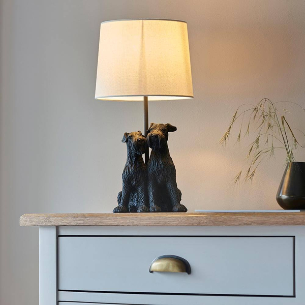 Abażurowa lampa nocna Westie 106794 terrier żywica biały czarny
