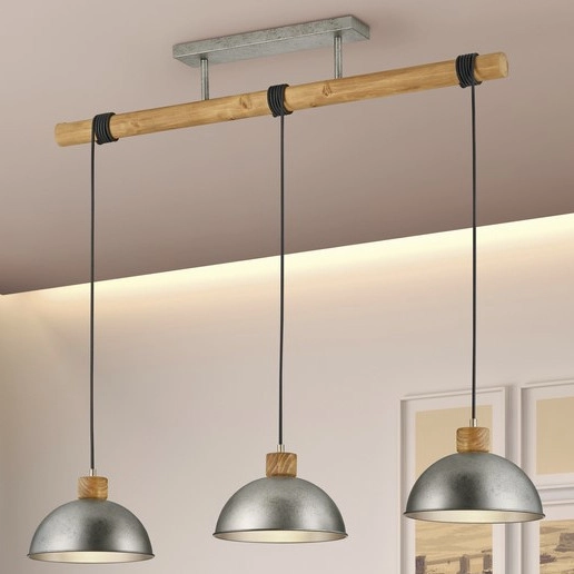 Wisząca LAMPA industrialna DELHI 303400367 Trio loftowa OPRAWA kopuły ZWIS drewniana belka nikiel brązowa