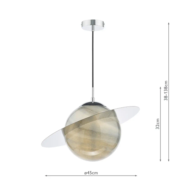 Dziecięca lampa wisząca Saturn SAT0150 planeta okrągła chrom