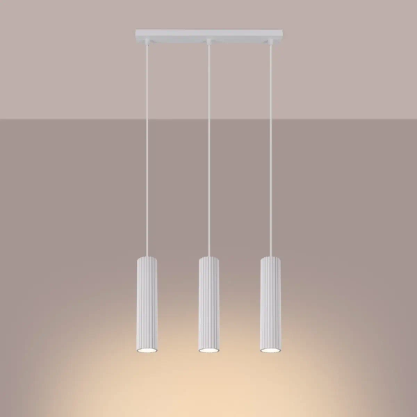 Potrójna wisząca lampa KARBON SL.1537 podłużna ryflowana biała