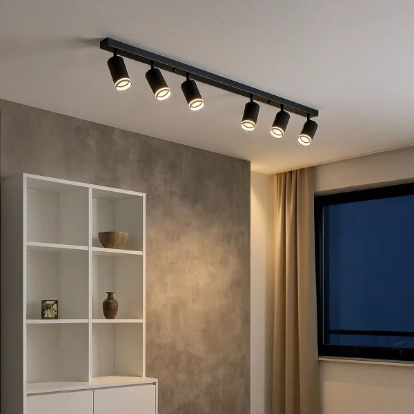 Podłużna lampa natynkowa Pipe Ring Spot ML2075 na listwie czarny