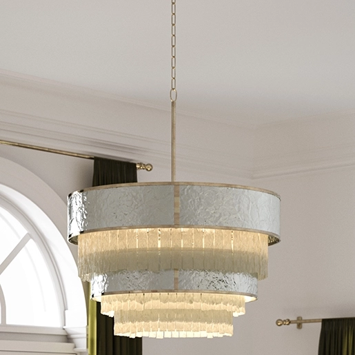 Lampa wisząca glamour QN-REVERIE-12P-CPG kryształ szara złota