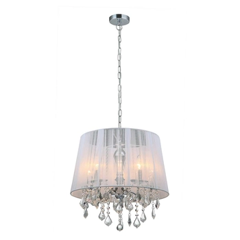 LAMPA wisząca CORNELIA MDM-2572/5 W Italux glamour OPRAWA abażurowa ZWIS z kryształkami organza mgiełka crystal biała