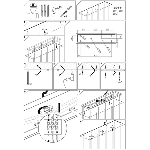 LAMPA wisząca LASER 8924 Nowodvorski metalowa OPRAWA prostokątny ZWIS tuby złote czarne