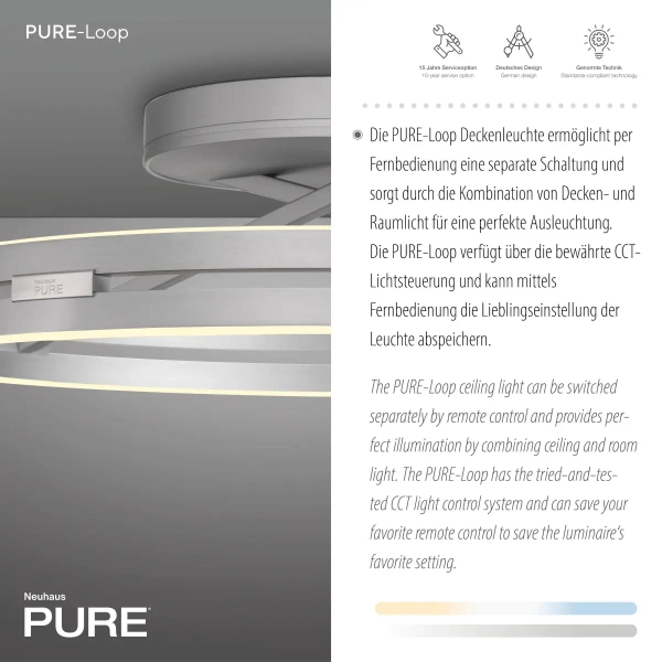 Sufitowa lampa na pilot PURE E-LOOP srebrna 6552-95 1xLED 20W 2700-5000K zmienna barwa