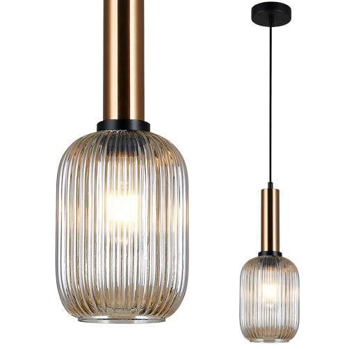 LAMPA wisząca ANTIOLA PND-5588-1M-BRO+AMB Italux szklana OPRAWA plisowany ZWIS loftowy mosiężny bursztynowy