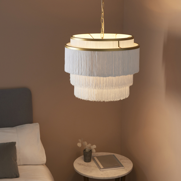 Lampa wisząca glamour L&-191532 Light& frędzle białe złota