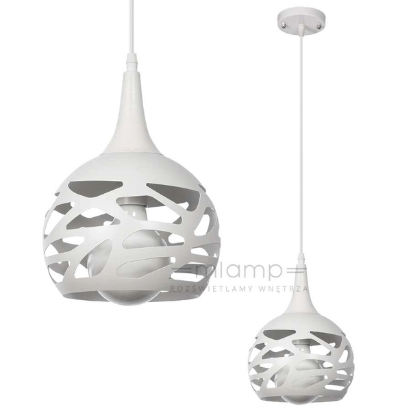 Lampa wisząca VEN W-1735/1 WH ażurowa metalowy łezka biała