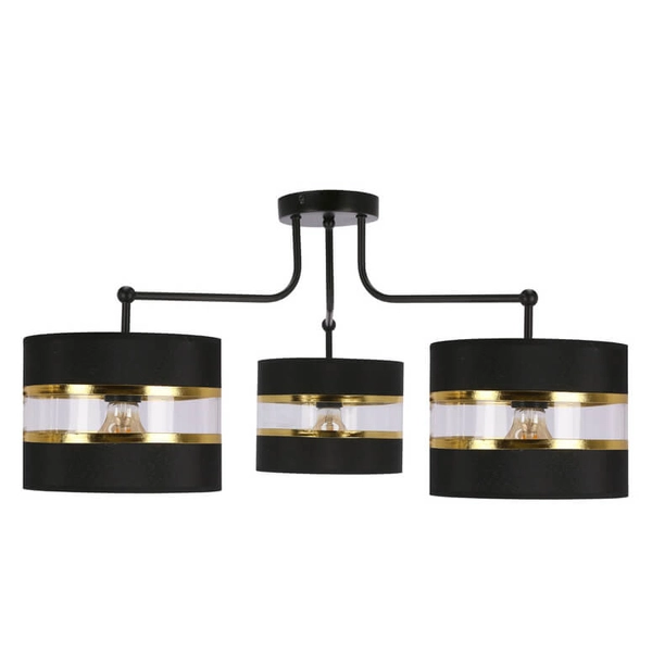 3-punktowa lampa sufitowa Andy abażurowa czarna złota