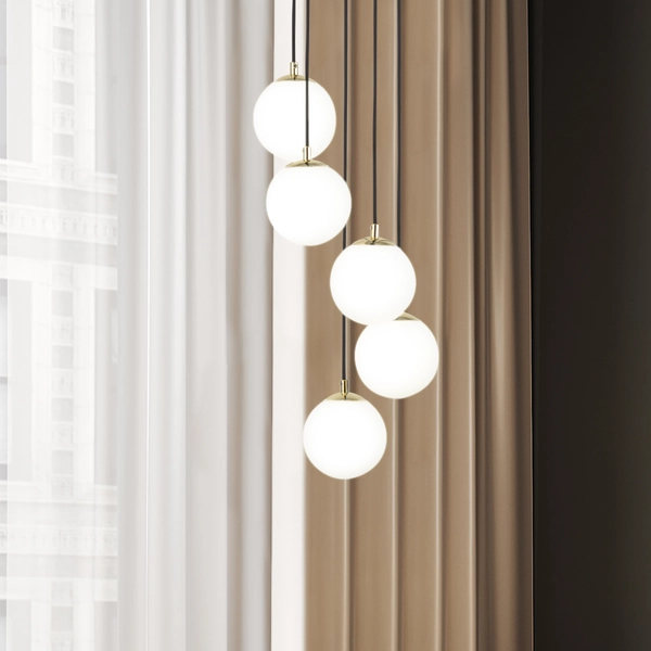 Kaskadowa lampa wisząca Piano 33659 Sigma kule balls białe czarne mosiądz