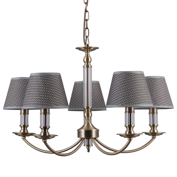 Żyrandol LAMPA wisząca ZANOBI PND-43272-5 Italux klasyczna OPRAWA abażurowa ZWIS na łańcuchu brąz antyczny szary