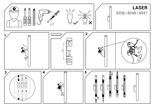 Nowoczesna tuba ścienna LASER 8308 Nowodvorski metalowy kinkiet mosiądz