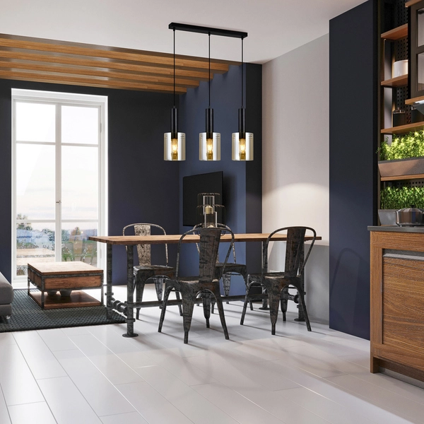 Skandynawska LAMPA wisząca SARDO PND-5581-3-BK+AMB Italux szklana OPRAWA loftowy ZWIS tuby okrągłe bursztynowe czarne