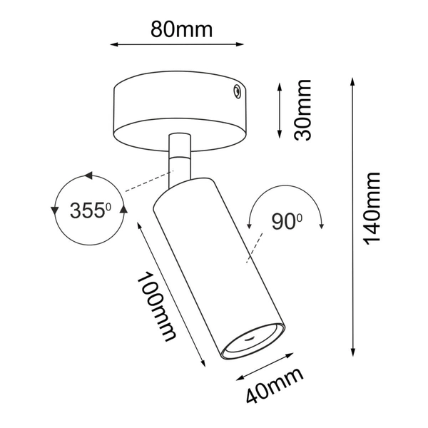 Sufitowa lampa tuba Point 2284 BROSline regulowany do sypialni czarny