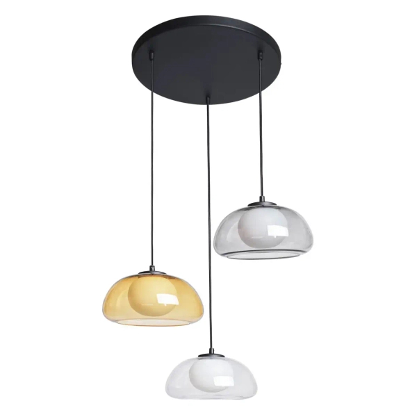 Potrójna lampa wisząca nad stół Ainale PND-54637-3-BK-SG czarna bursztynowa