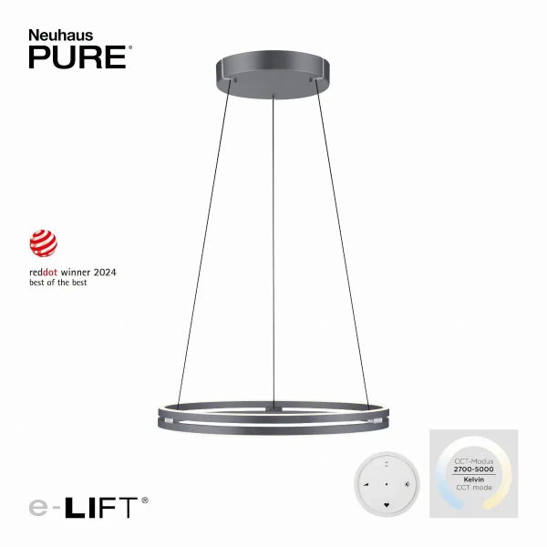 Wisząca lampa PUREE-LOOP szara LED 53W 2700-5000K pierścień do jadalni nad stół 2551-15