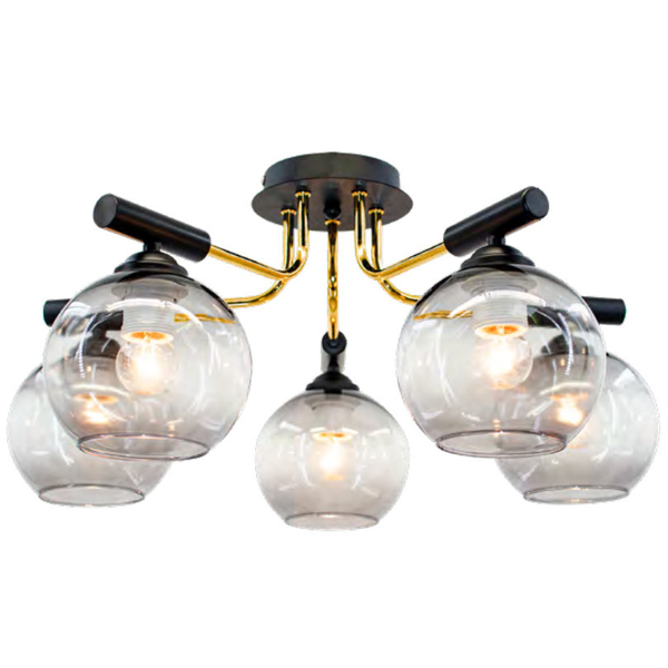 Modernistyczna LAMPA sufitowa 2207/5 BL TR Elem loftowa OPRAWA szklane kule czarne złote