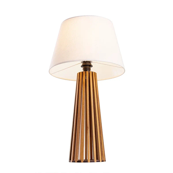Abażurowa lampka stołowa Slatted QN-SLATTED-TL-TEAK brązowy kość słoniowa