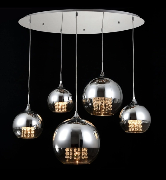 Glamour LAMPA wisząca FERMI P140-PL-170-5-N Maytoni okrągła OPRAWA szklany ZWIS kaskada kryształki chrom przezroczyste