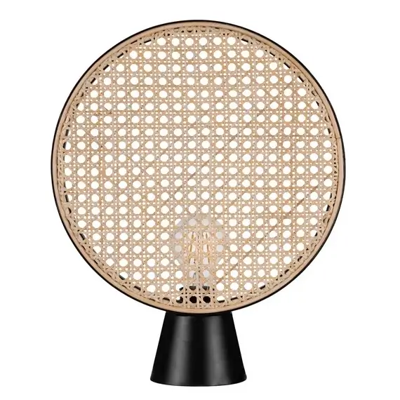 Ażurowa lampa stołowa z wtyczką COLVERZO LE45385 okrągła czarna drewniana