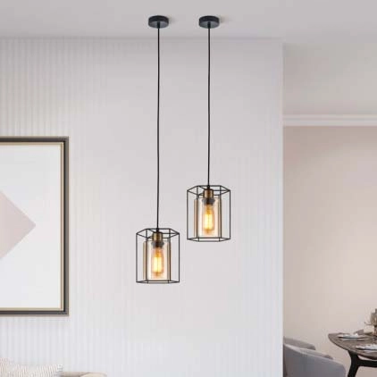 Industrialna lampa wisząca Kalula PND-78901-1-BK+AMB kuchenny zwis czarny bursztynowy