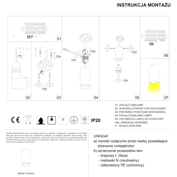 Lampa natynkowa punktowa Stala 301001003 Elkim okrągła tuba czarna