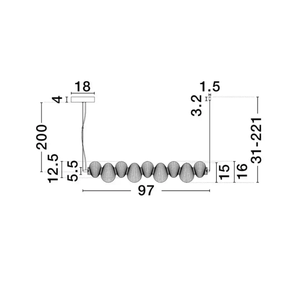 Szklana lampa wisząca TANVERA LE45206 LED 30W 3000K liniowa złota