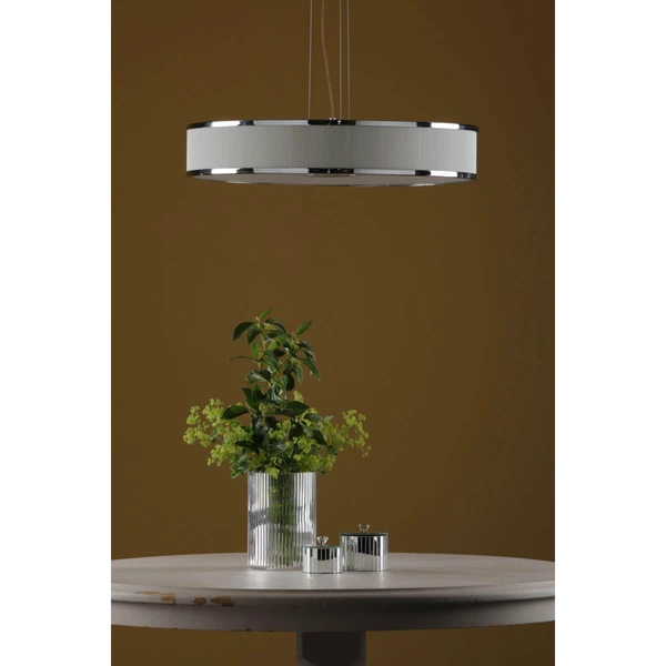 Okrągła lampa wisząca Alvaro ALV1733 materiałowa chrom kość słoniowa