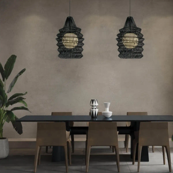 Rattanowa wisząca lampa 20155 nad stół do jadalni czarny