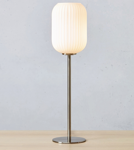 Szklana lampa na stół Cava 108561 Markslojd szklany klosz biały nikiel