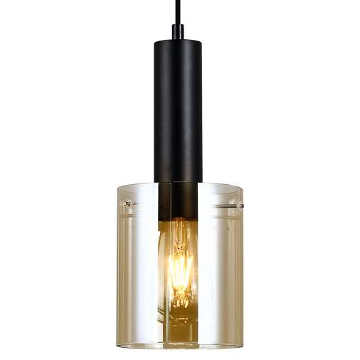 Skandynawska LAMPA wisząca SARDO PND-5581-1-BK+AMB Italux szklana OPRAWA loftowy ZWIS tuba okrągła bursztynowa czarna