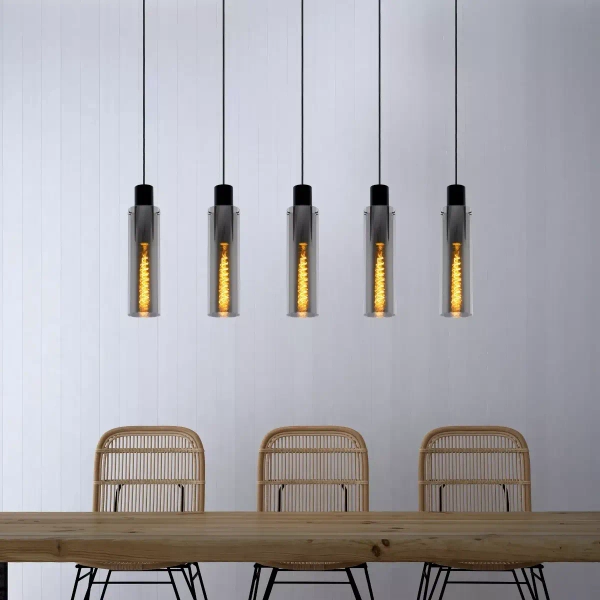 Szklana lampa wisząca ORLANDO 74404/05/65 Lucide przydymiony czarny