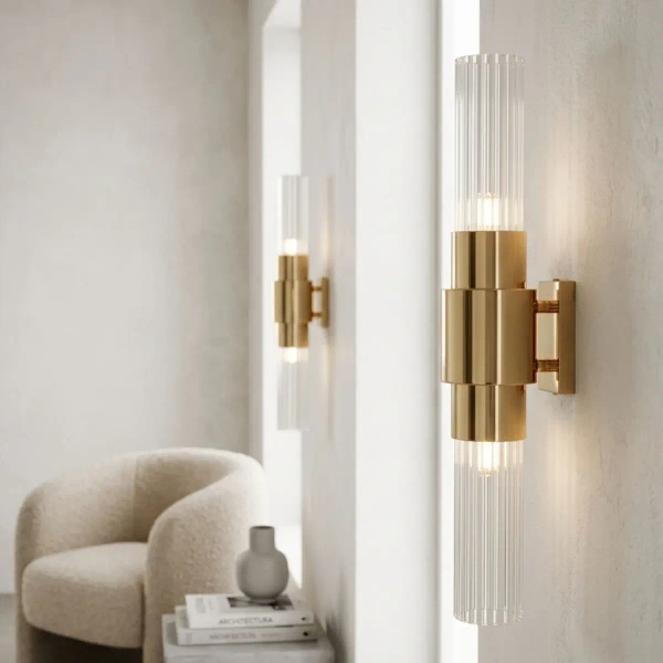 Ryflowana lampa ścienna GLOW ST-DW7790 złota tuba 2xG9 glamour