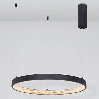 Wisząca LAMPA glamour MORON LE41723 Luces Exclusivas metalowa OPRAWA pierścień ZWIS LED 37W 3000K z krysztakami czarny