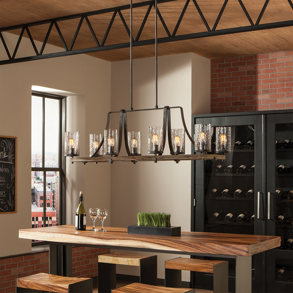 Lampa wisząca podłużna QN-ANGELO8-ISLE drewniana czarna
