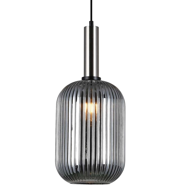 LAMPA wisząca ANTIOLA PND-5588-1L-SC+SG Italux szklana OPRAWA loftowy zwis plisowany nikiel przydymiony