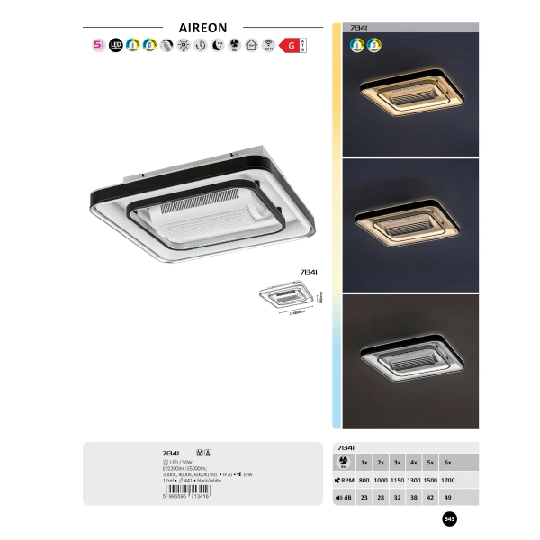 Wentylator z lampą LED Aireon czarny biały 71341 LED 50W 3000-6000K CCT z pilotem