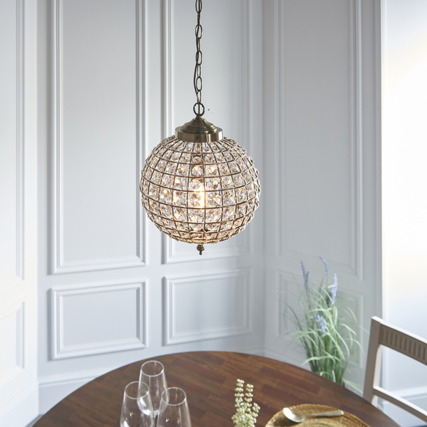 Wisząca lampa glamour Tanaro EH-TANARO-AB Endon kryształowa mosiądz