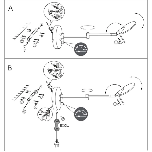 Czarna lampa ścienna Kazan 274770132 kinkiet LED 8W 3000K ruchomy