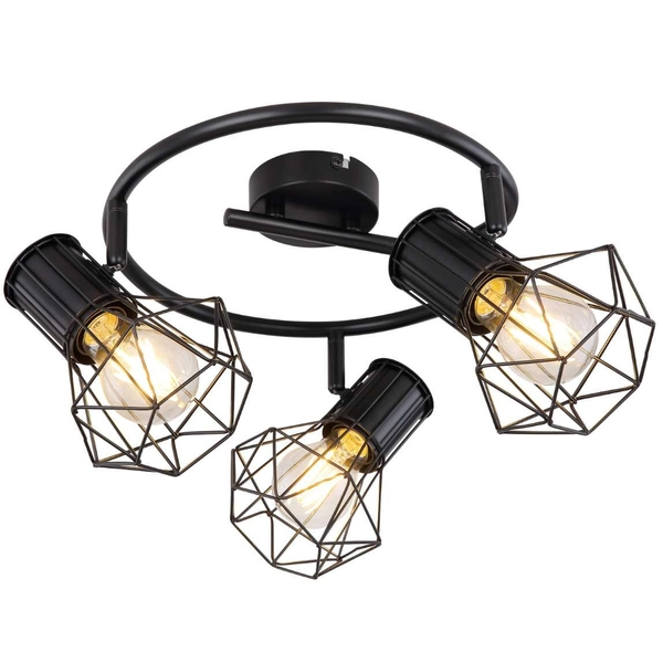 Druciana LAMPA sufitowa PRISKA 54017-3 Globo metalowa OPRAWA plafon industrialne reflektorki spirala czarna