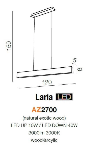 Drewniana lampa wisząca Laria listwa LED 50W 3000k ekologiczna
