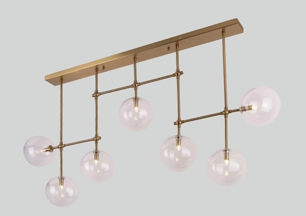 Lampa wisząca LOLLIPOP P0295 listwa szklane kule mosiądz przezroczysty