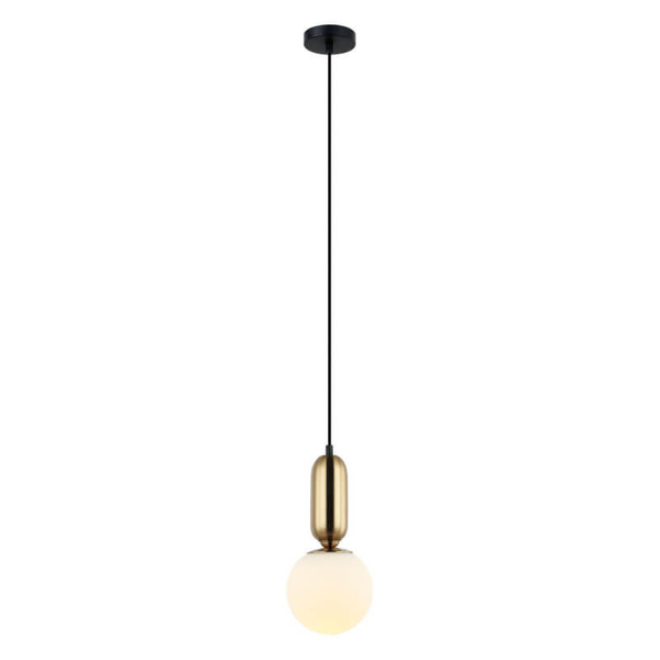 Pokojowa lampa wisząca Aldeva kulista szklana mosiądz biała
