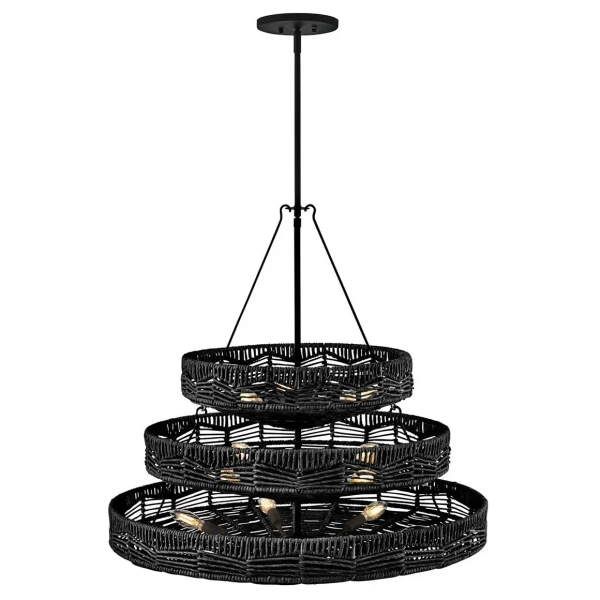 Rattanowa lampa wisząca Ophelia QN-OPHELIA-13P-BK-BK ażurowa czarna