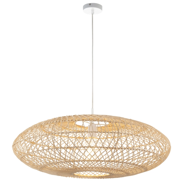 Okrągła lampa wisząca boho L&-198476 Light& rattanowa beżowa biała