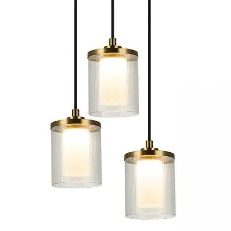 Potrójna lampa wisząca 23021 LED 20W 3000K tubki żebrowane złote białe