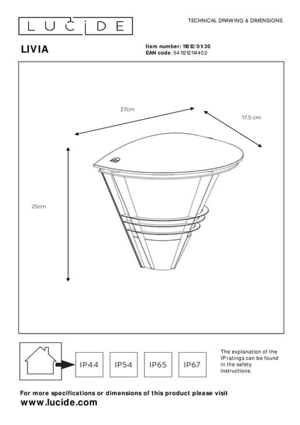 Elewacyjna lampa ścienna LIVIA 11812/01/30 Lucide industrial IP44 czarna